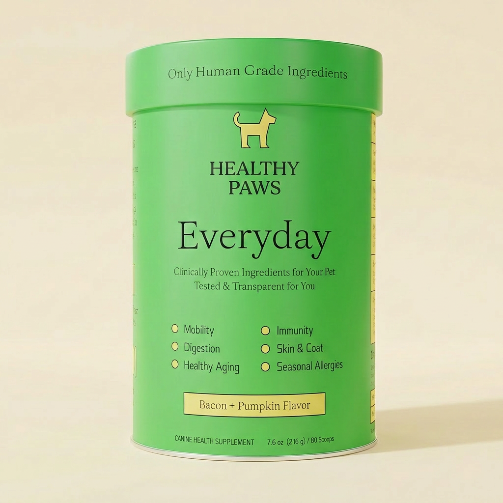 Healthy Paws blend pouch and natural ingredients